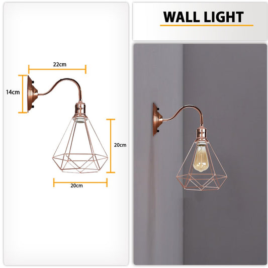 Modern Vintage Retro Industrial Wall Sconce Light Swan Neck Arm Rose gold Wall Lamp Shade with E27 Holder Fitting - SILVIONIX