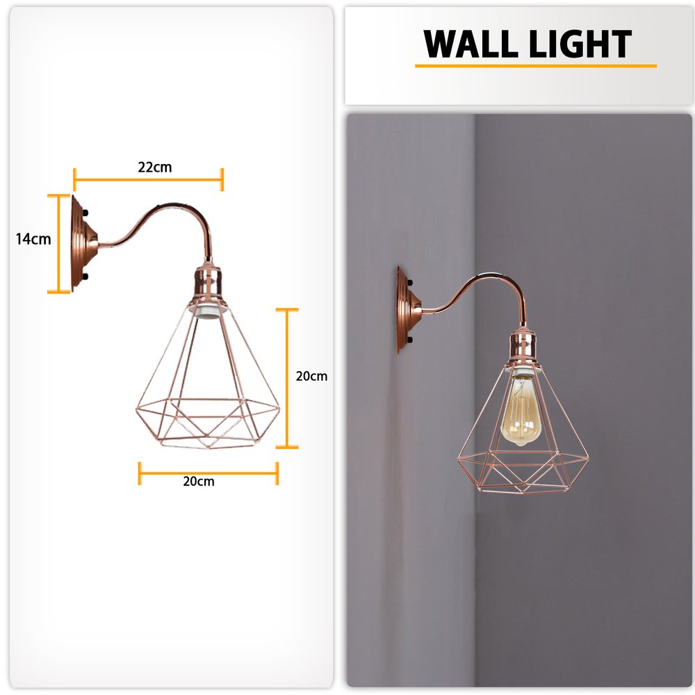 Modern Vintage Retro Industrial Wall Sconce Light Swan Neck Arm Rose gold Wall Lamp Shade with E27 Holder Fitting - SILVIONIX