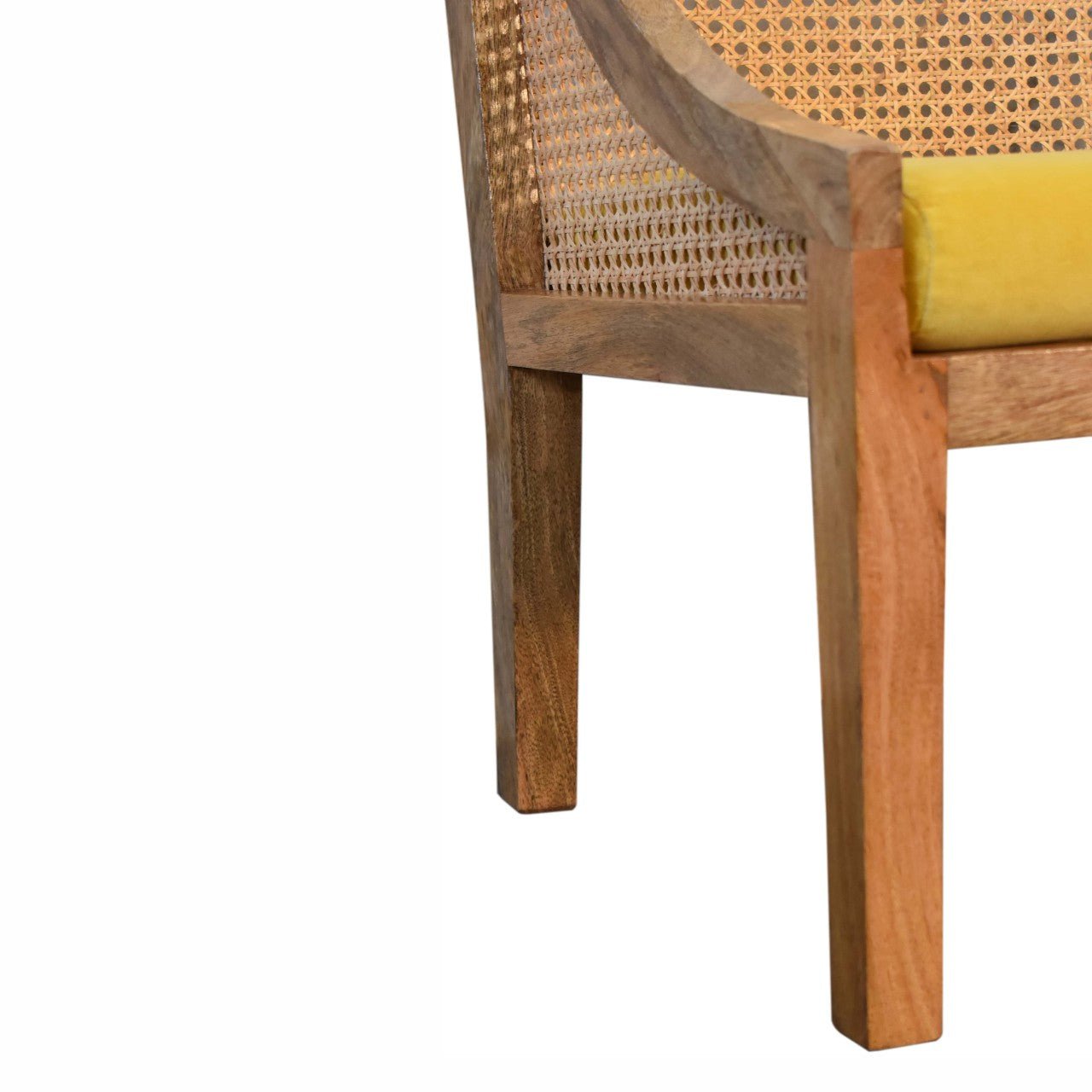 Mustard Cotton Velvet Rattan Chair - SILVIONIX