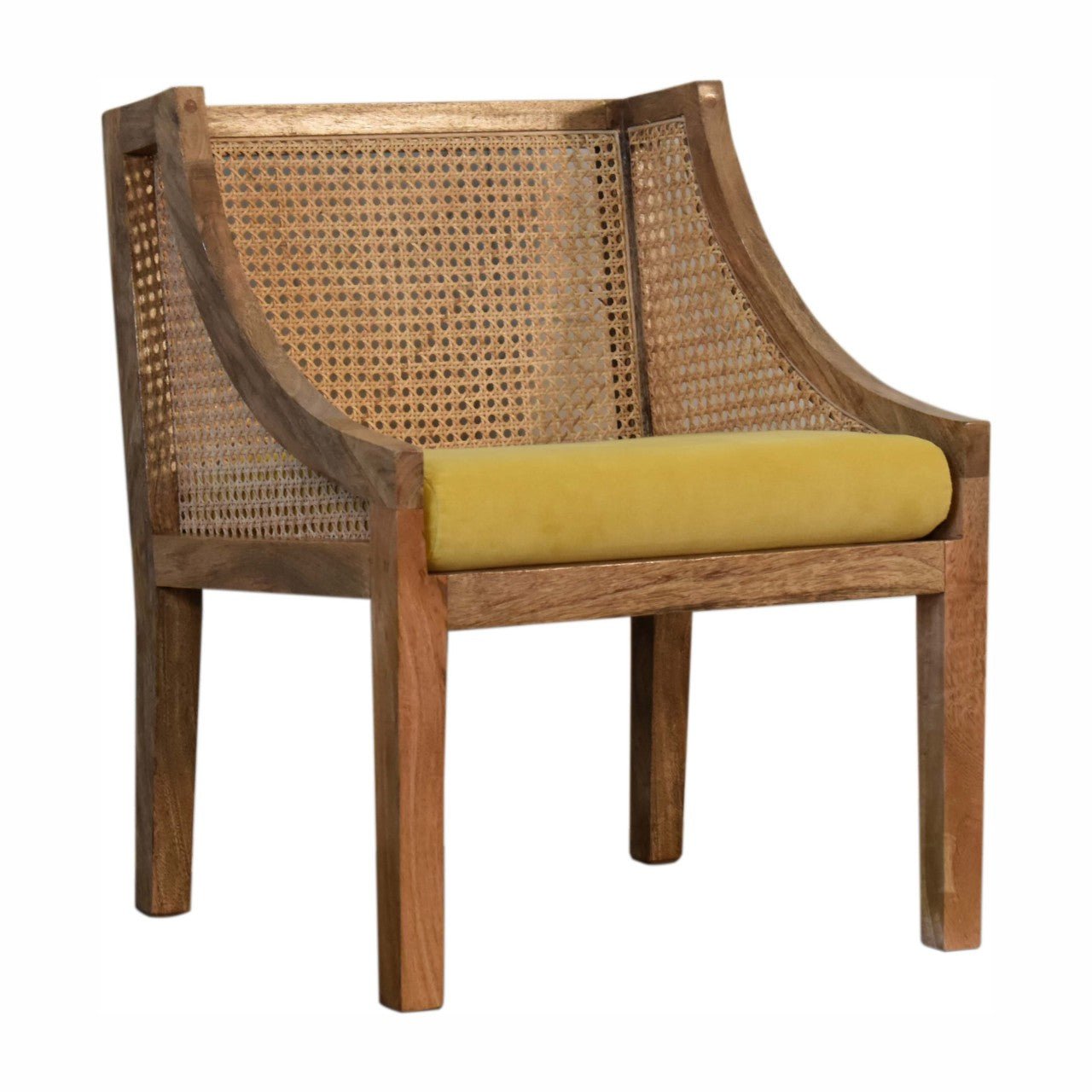 Mustard Cotton Velvet Rattan Chair - SILVIONIX