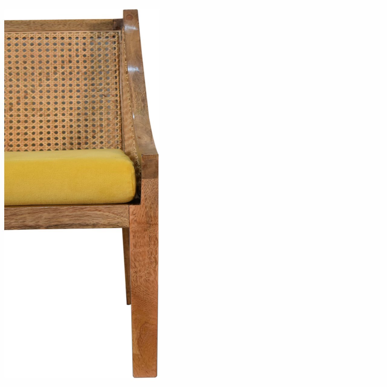 Mustard Cotton Velvet Rattan Chair - SILVIONIX