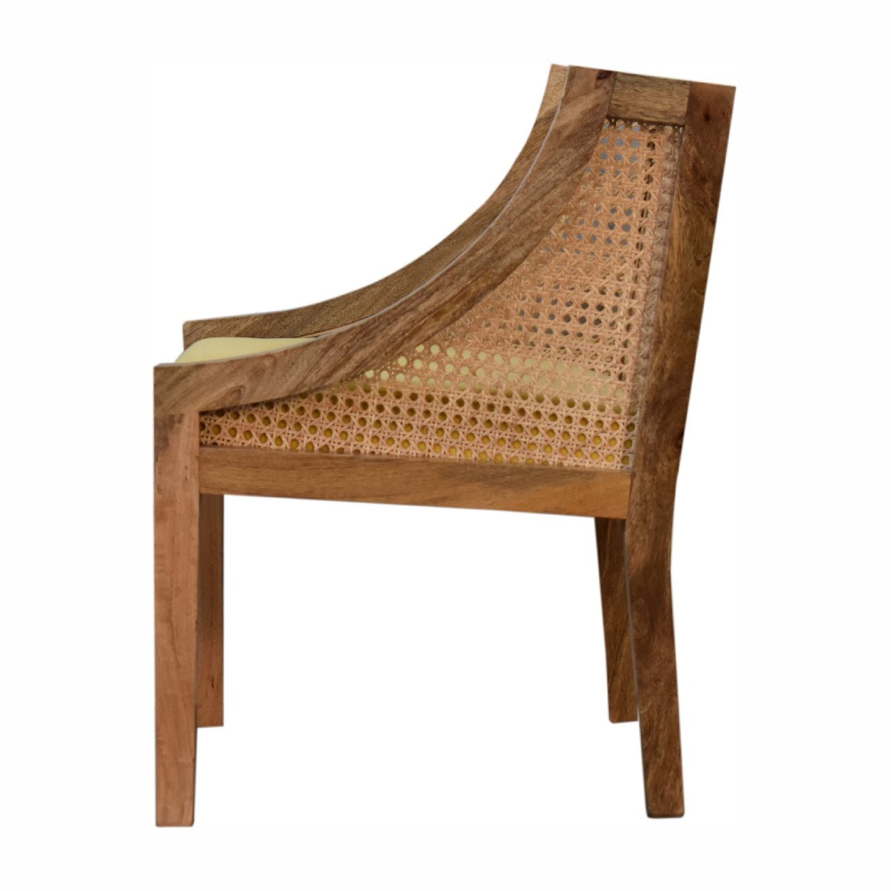 Mustard Cotton Velvet Rattan Chair - SILVIONIX