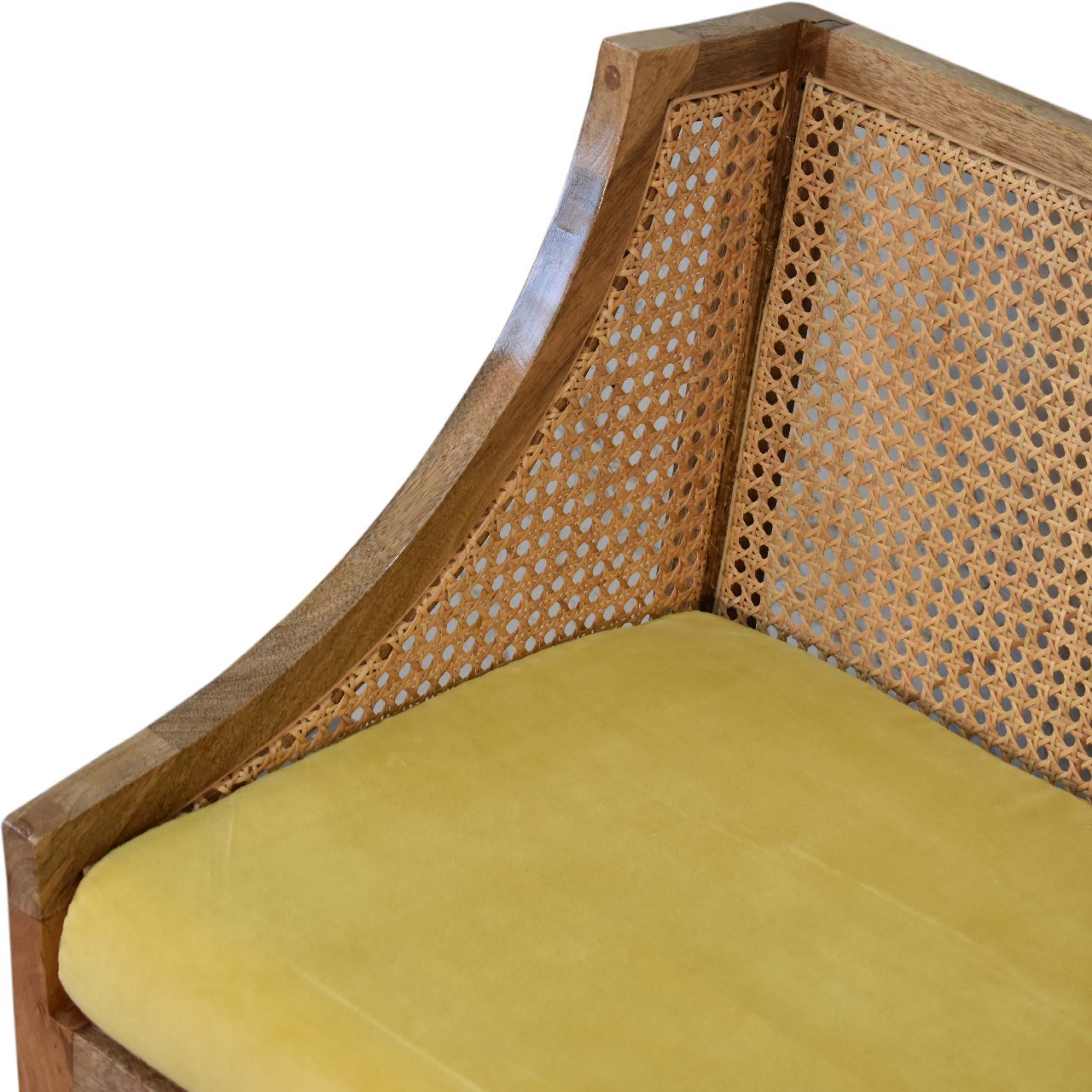 Mustard Cotton Velvet Rattan Chair - SILVIONIX