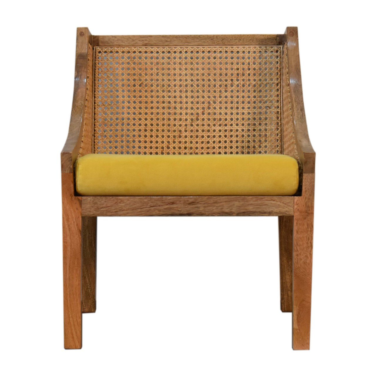 Mustard Cotton Velvet Rattan Chair - SILVIONIX