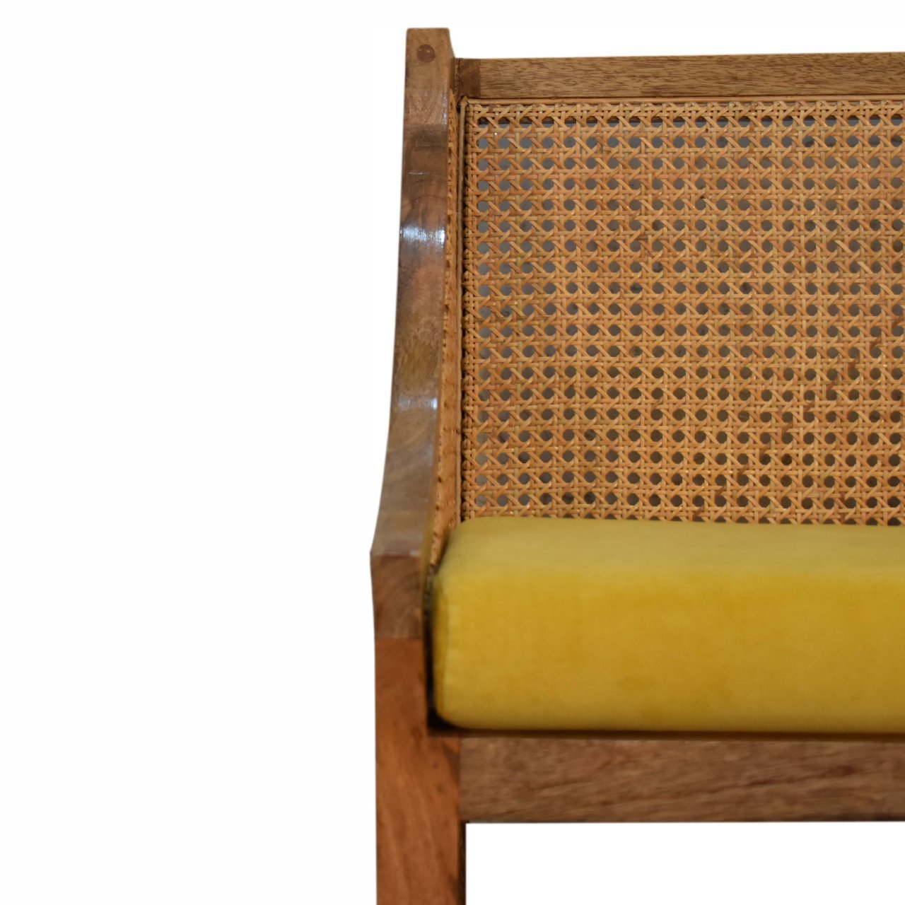 Mustard Cotton Velvet Rattan Chair - SILVIONIX