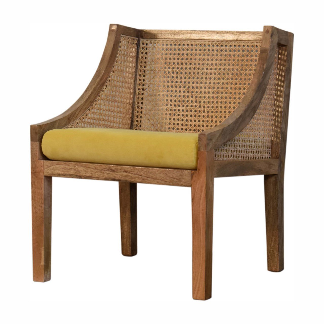 Mustard Cotton Velvet Rattan Chair - SILVIONIX