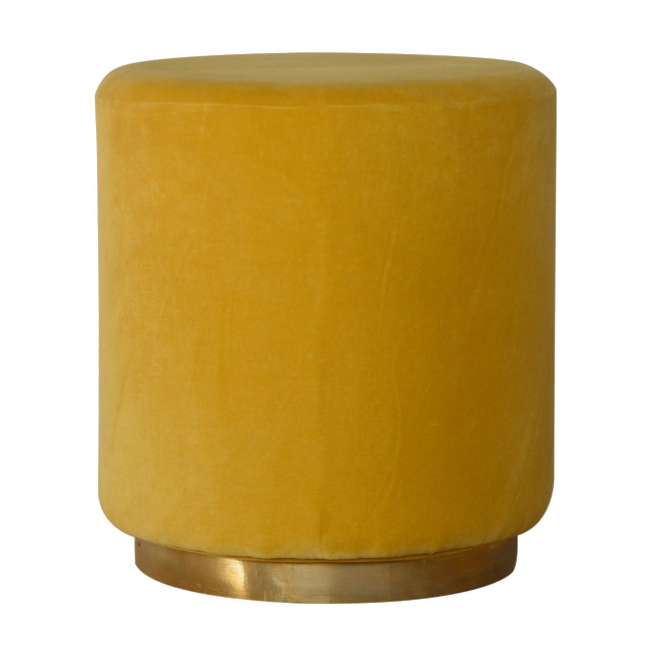 Mustard Velvet Footstool with Gold Base - SILVIONIX