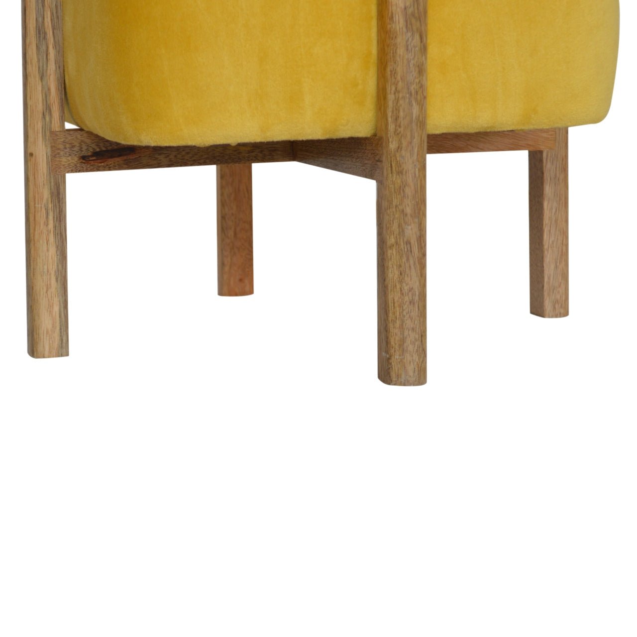 Mustard Velvet Footstool with Solid Wood Legs - SILVIONIX