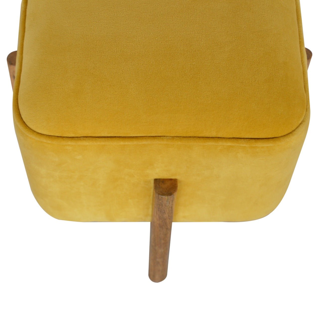 Mustard Velvet Footstool with Solid Wood Legs - SILVIONIX