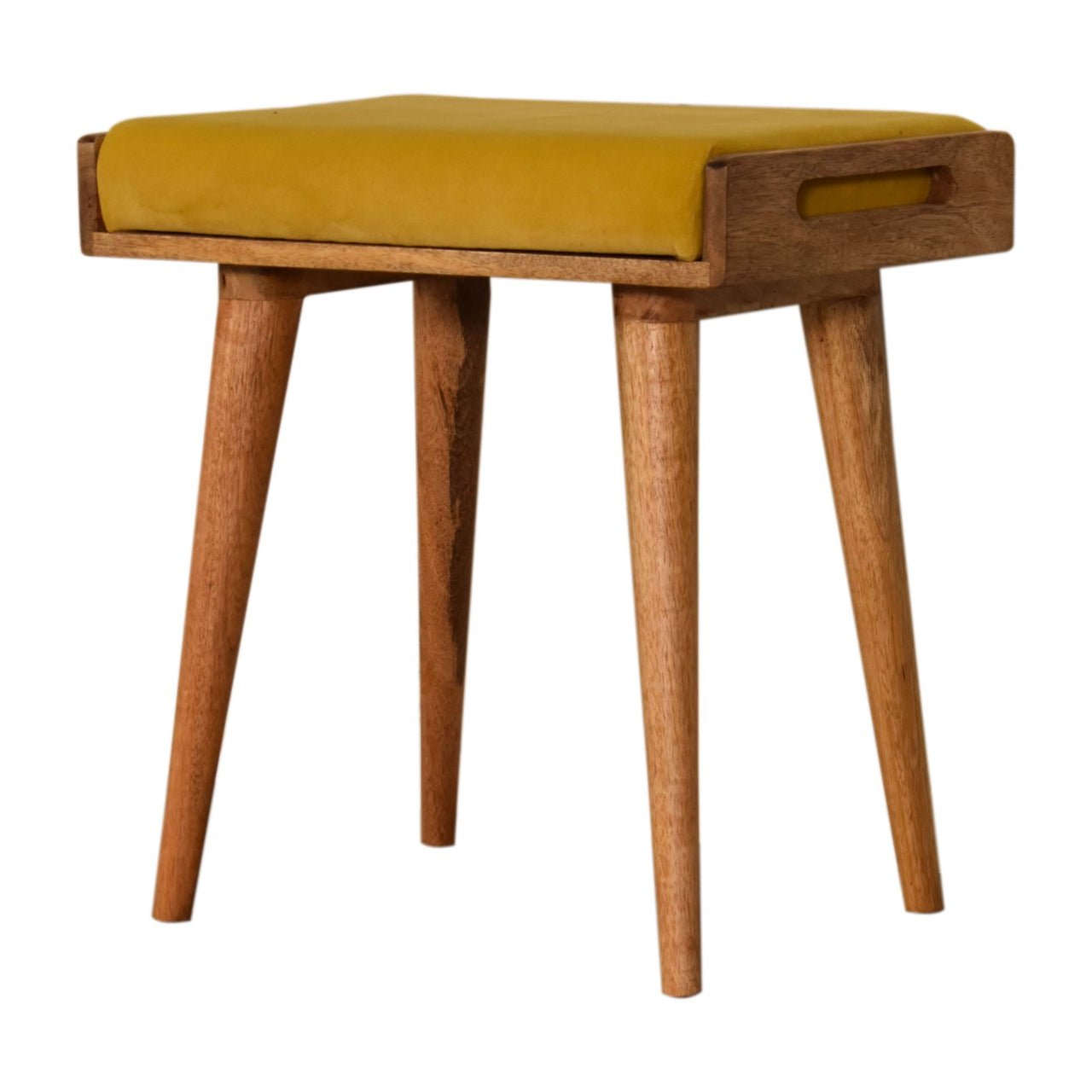 Mustard Velvet Tray Style Footstool - SILVIONIX