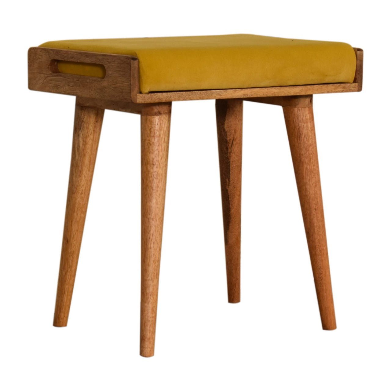 Mustard Velvet Tray Style Footstool - SILVIONIX