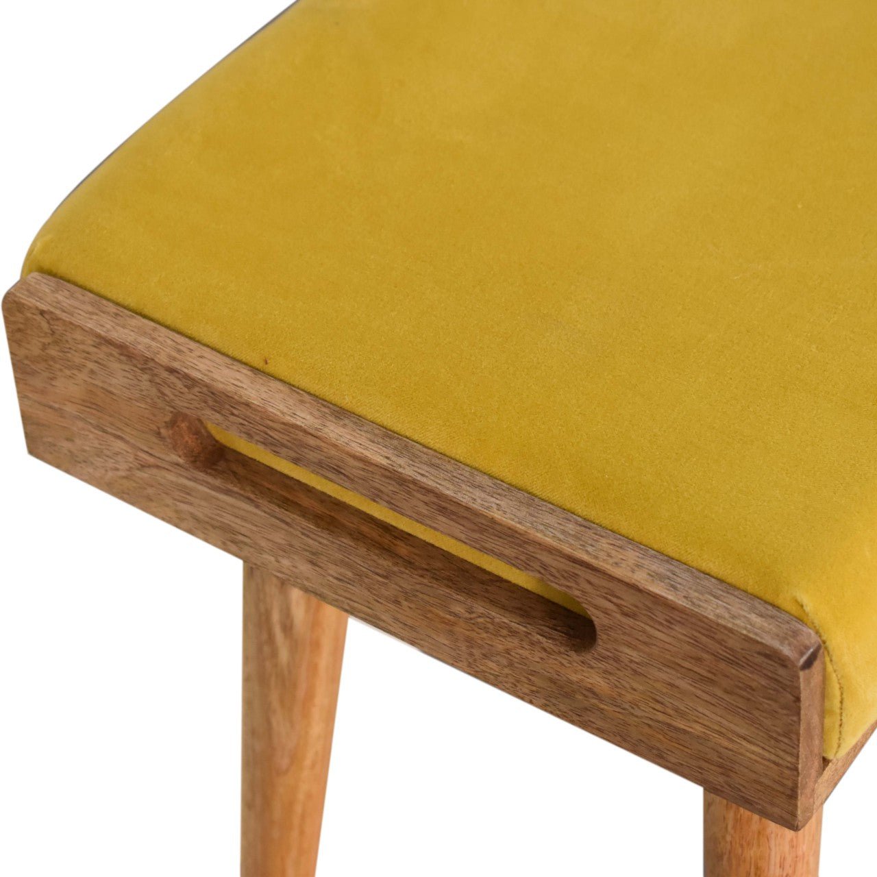 Mustard Velvet Tray Style Footstool - SILVIONIX