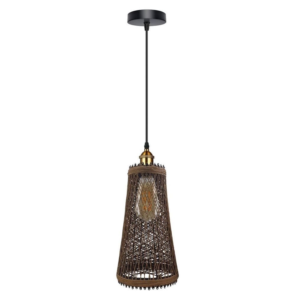 Natural Rattan Wicker Vintage Industrial Style Single Ceiling Pendant Light Shade - SILVIONIX