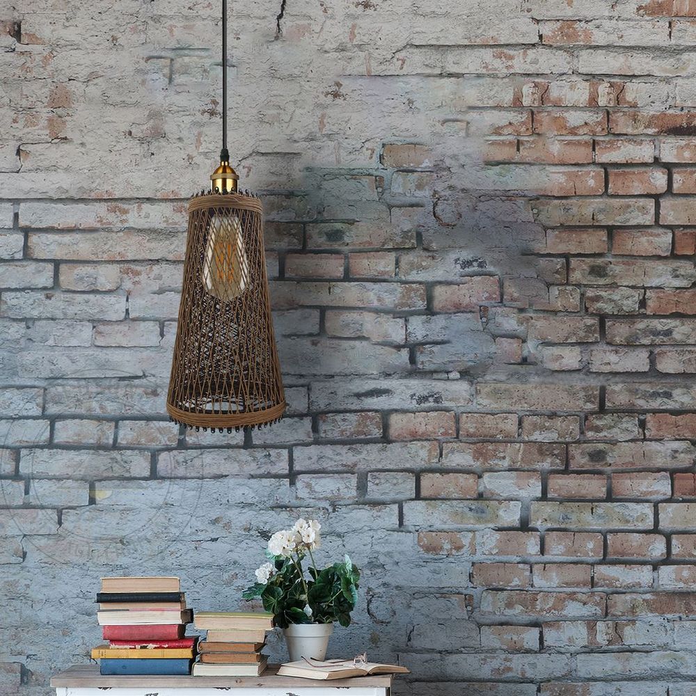 Natural Rattan Wicker Vintage Industrial Style Single Ceiling Pendant Light Shade - SILVIONIX