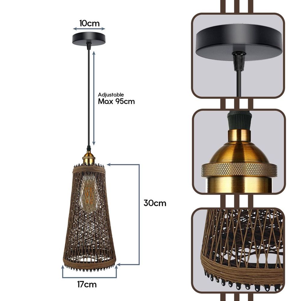 Natural Rattan Wicker Vintage Industrial Style Single Ceiling Pendant Light Shade - SILVIONIX