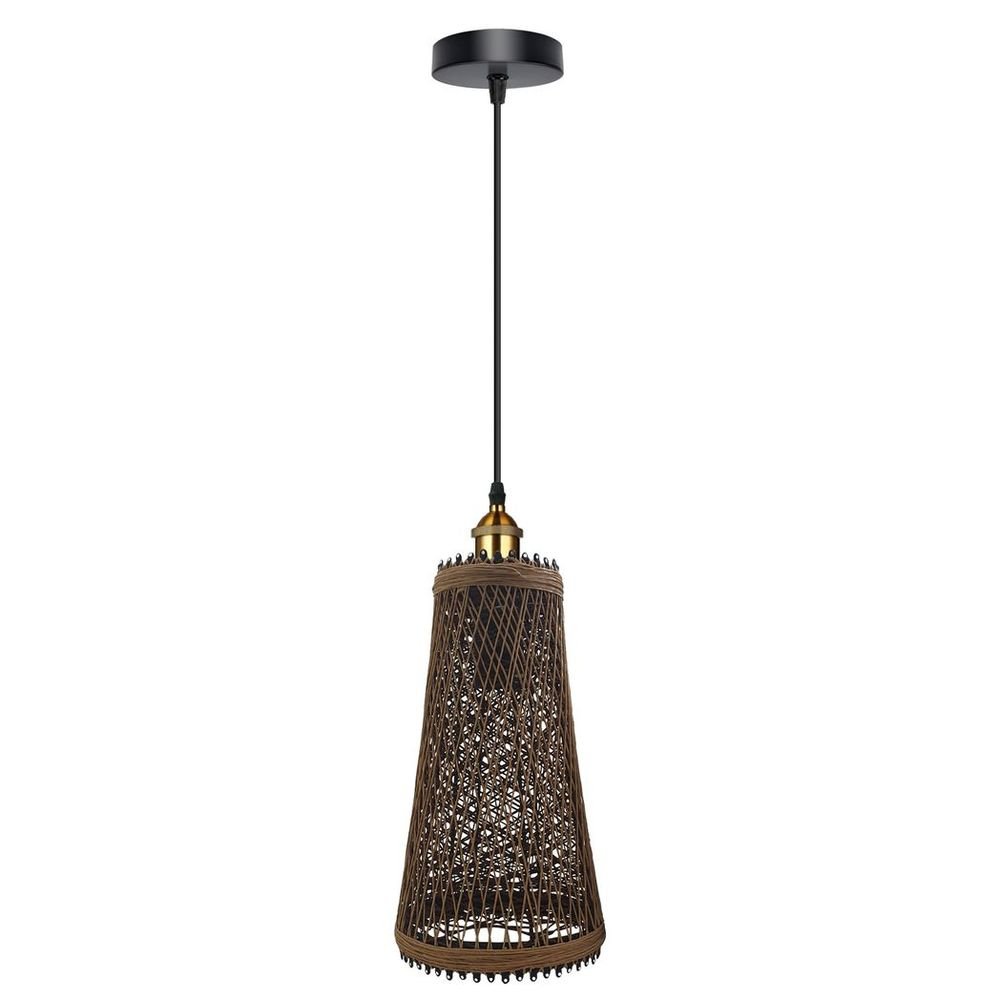 Natural Rattan Wicker Vintage Industrial Style Single Ceiling Pendant Light Shade - SILVIONIX