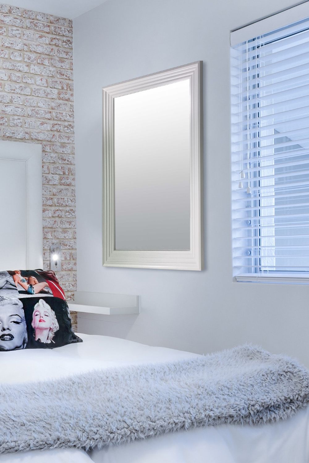 New Modern Bright White & Silver Layered Wall Mirror - SILVIONIX