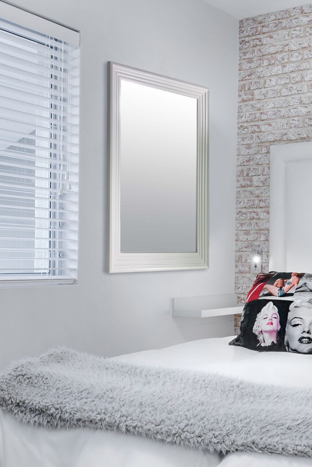 New Modern Bright White & Silver Layered Wall Mirror - SILVIONIX