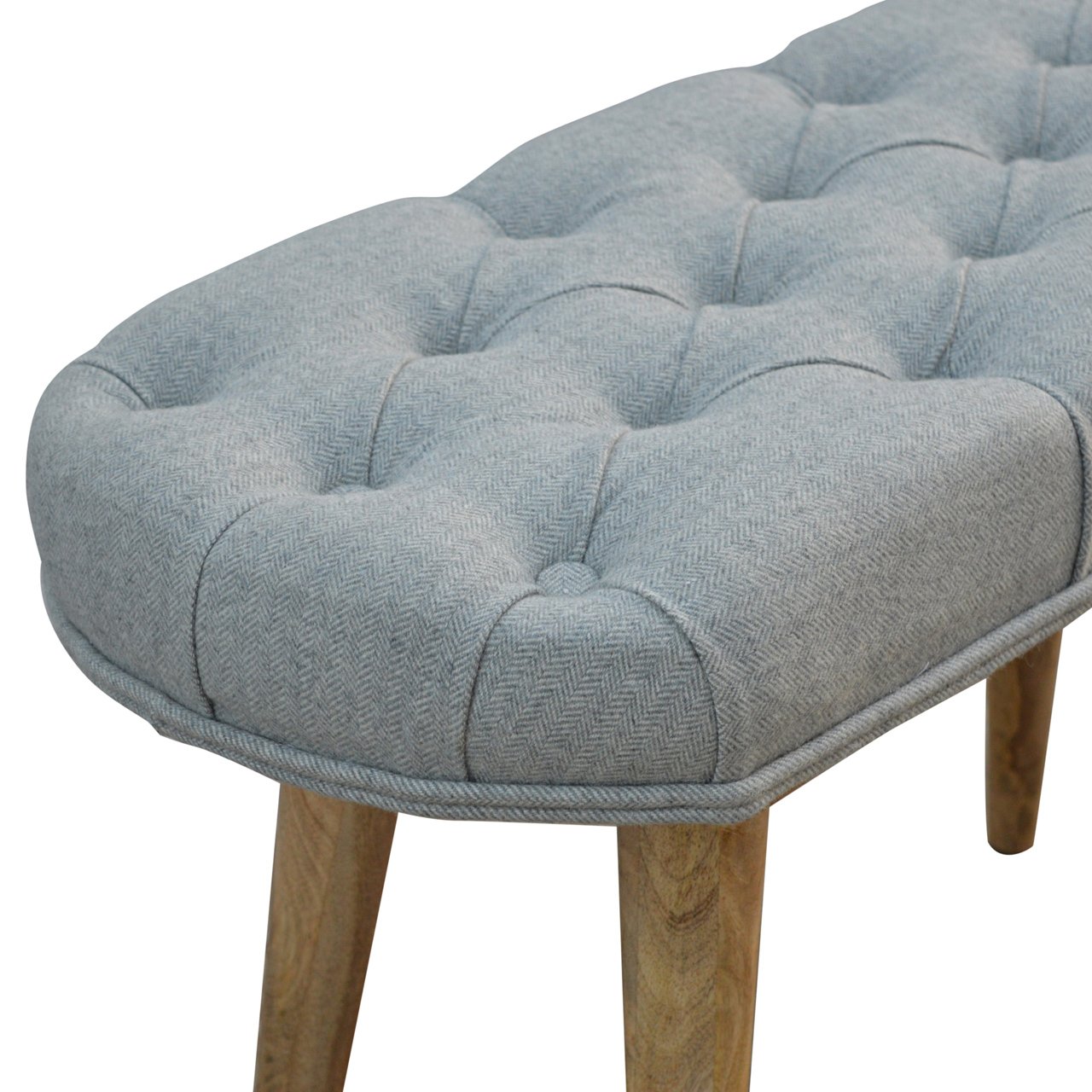 Nordic Style Bench with Deep Buttoned Grey Tweed Top - SILVIONIX