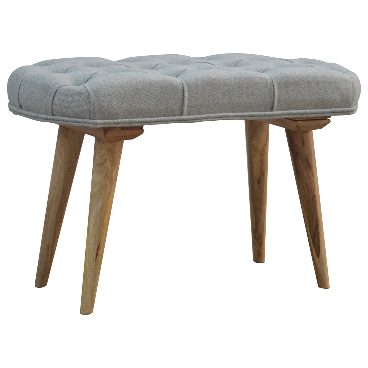 Nordic Style Bench with Deep Buttoned Grey Tweed Top - SILVIONIX