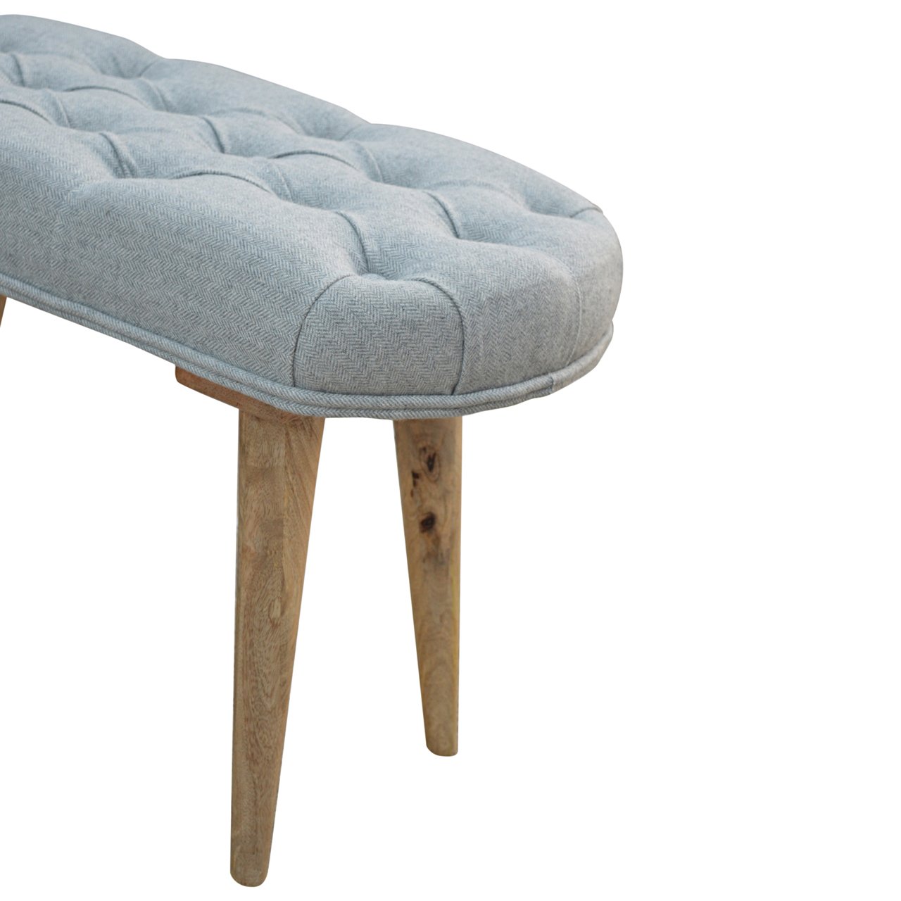 Nordic Style Bench with Deep Buttoned Grey Tweed Top - SILVIONIX