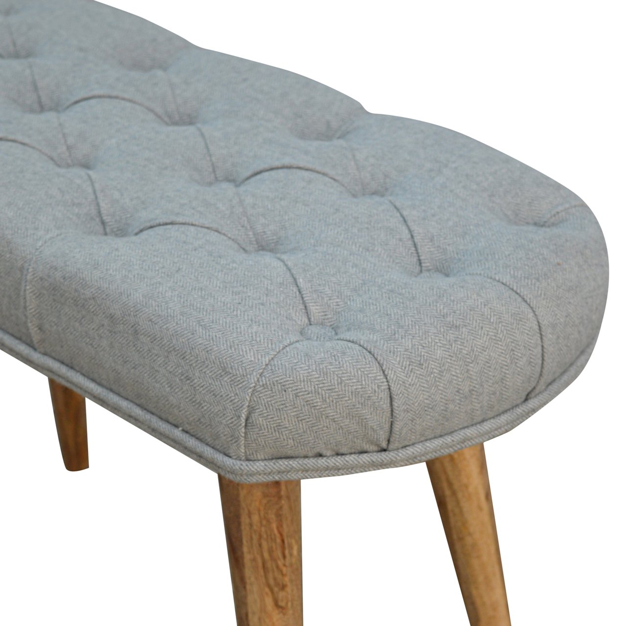 Nordic Style Bench with Deep Buttoned Grey Tweed Top - SILVIONIX