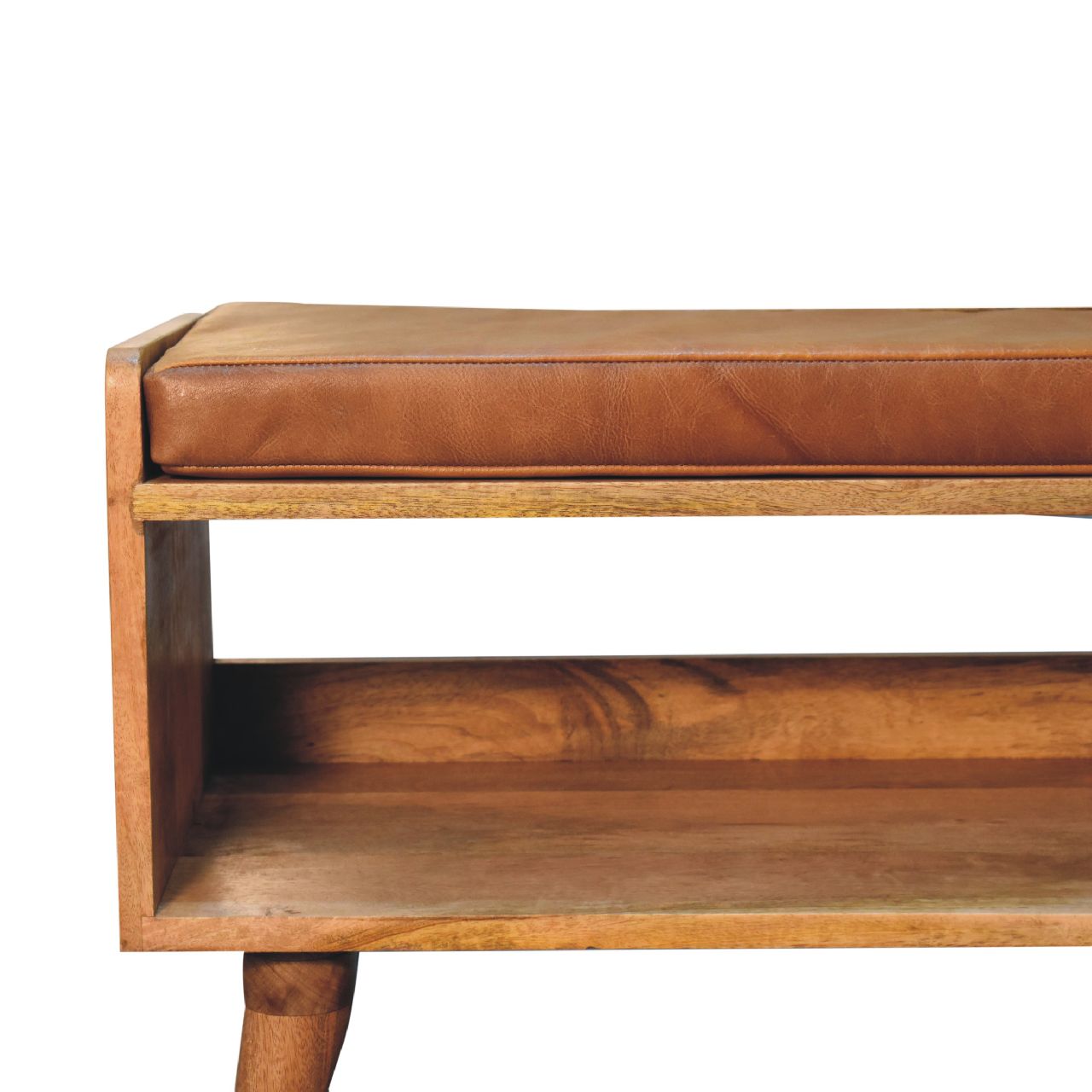 Oak - ish Bench with Tan Leather Seatpad - SILVIONIX