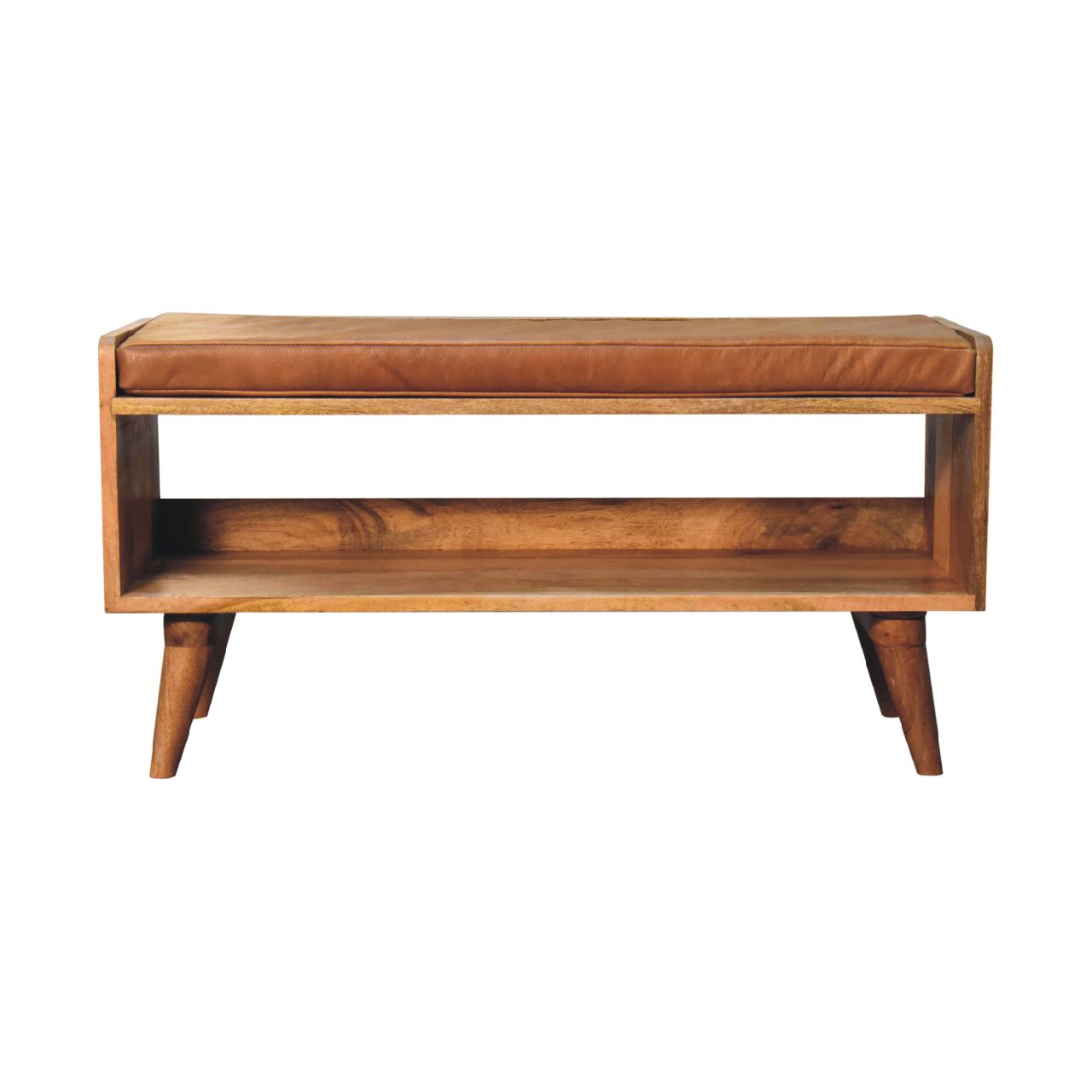 Oak - ish Bench with Tan Leather Seatpad - SILVIONIX