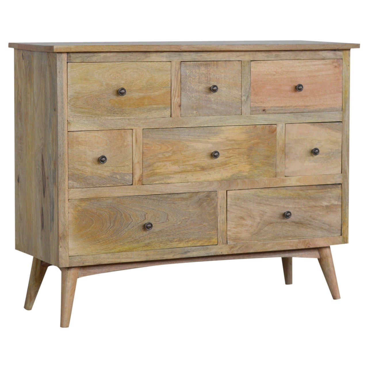 Oak - ish Solid Wood 8 Drawer Chest - SILVIONIX