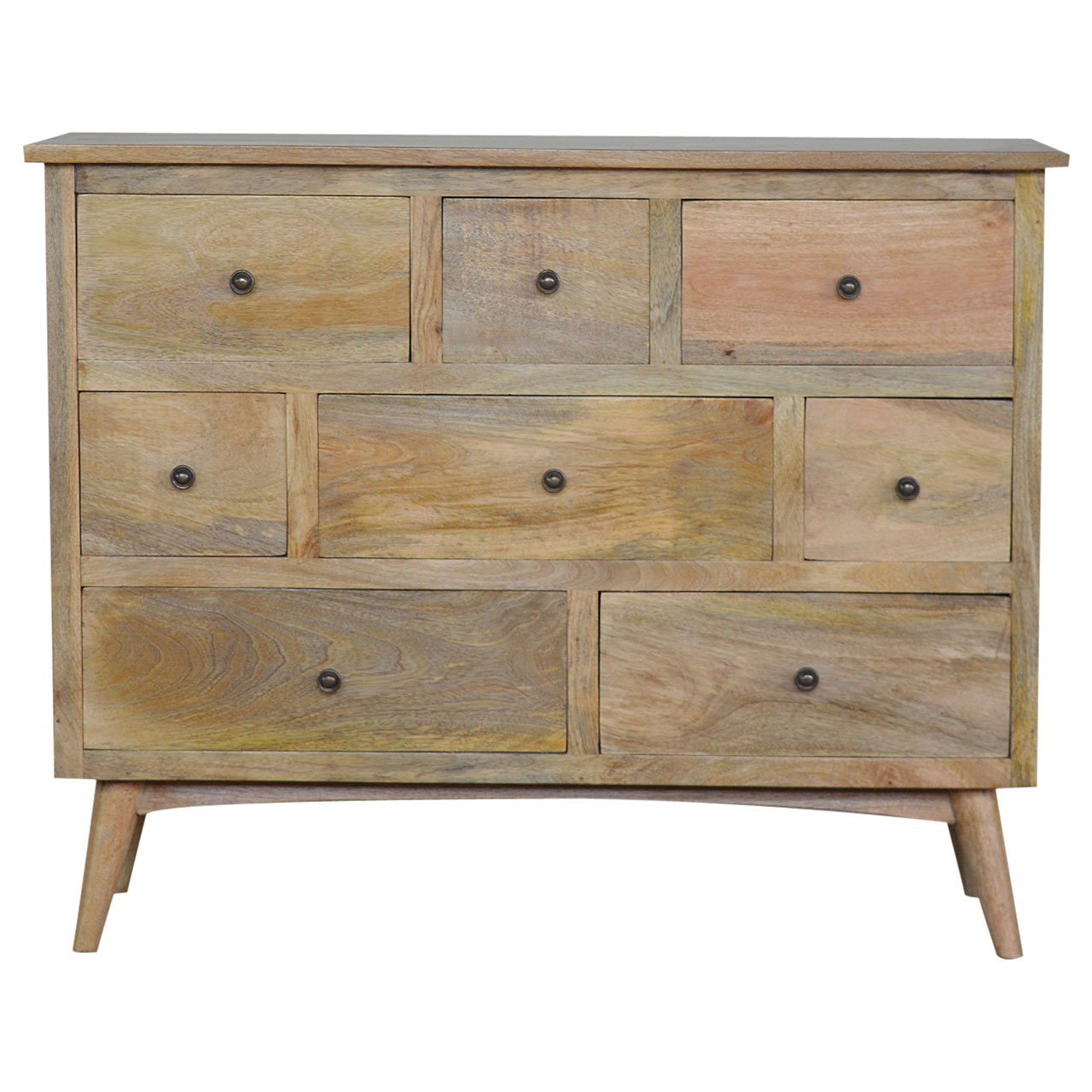 Oak - ish Solid Wood 8 Drawer Chest - SILVIONIX