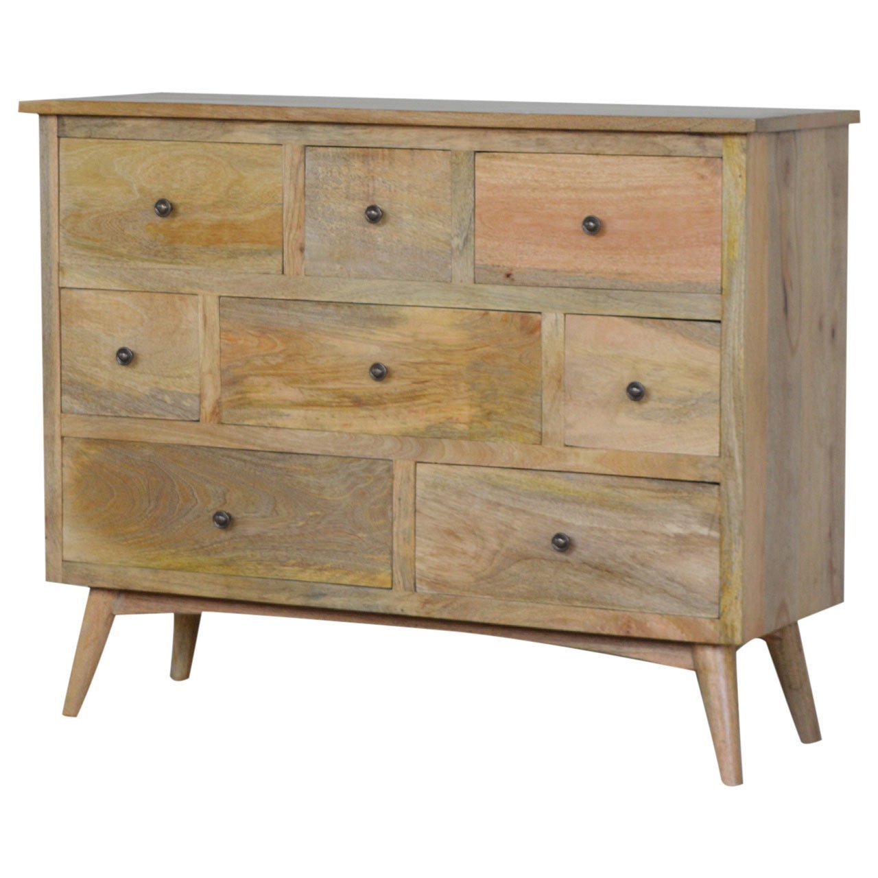 Oak - ish Solid Wood 8 Drawer Chest - SILVIONIX