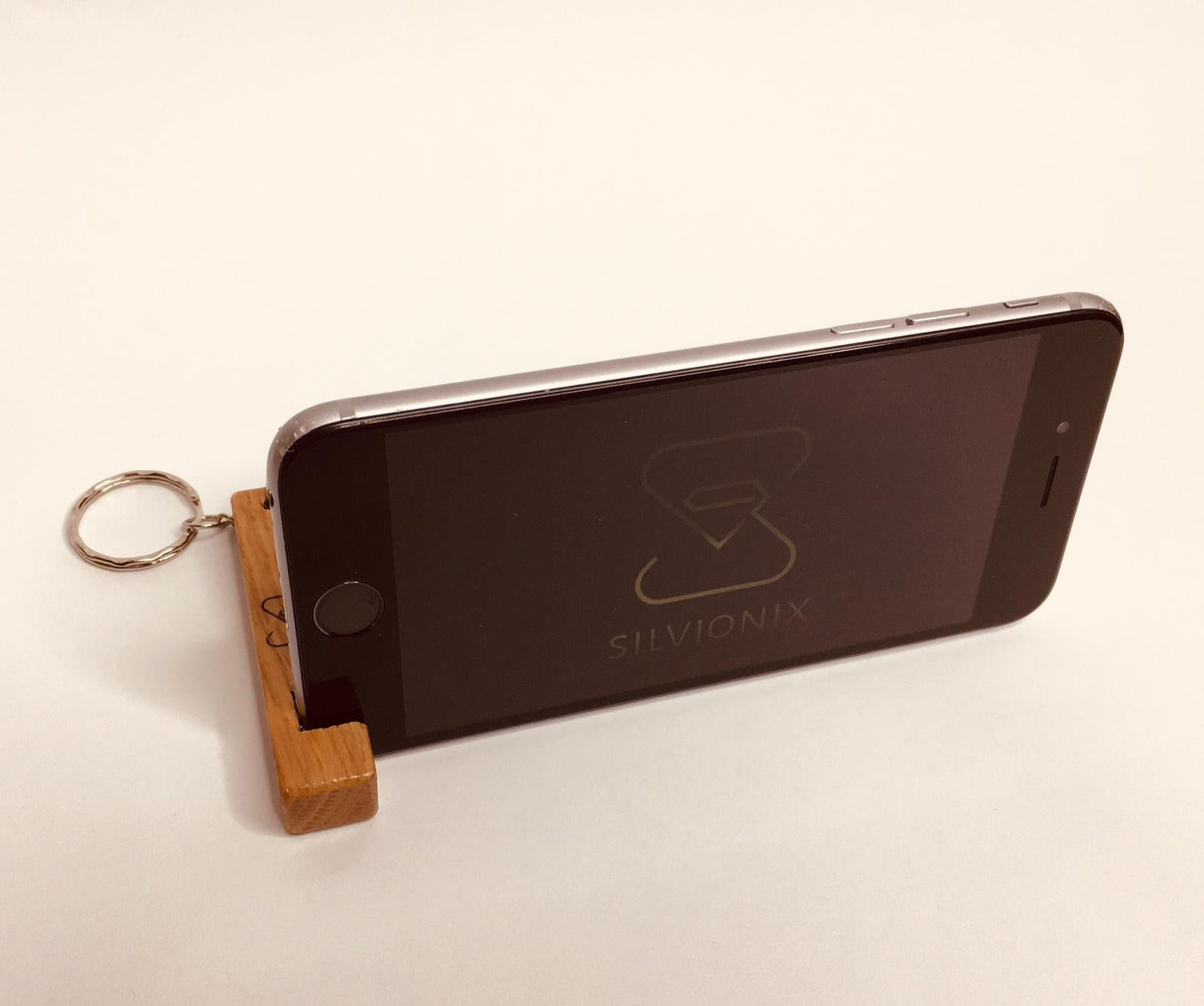 Oak Keyring Phone Stand and Holder, Key Chain Smartphone Holder, Wood Gift - SILVIONIX