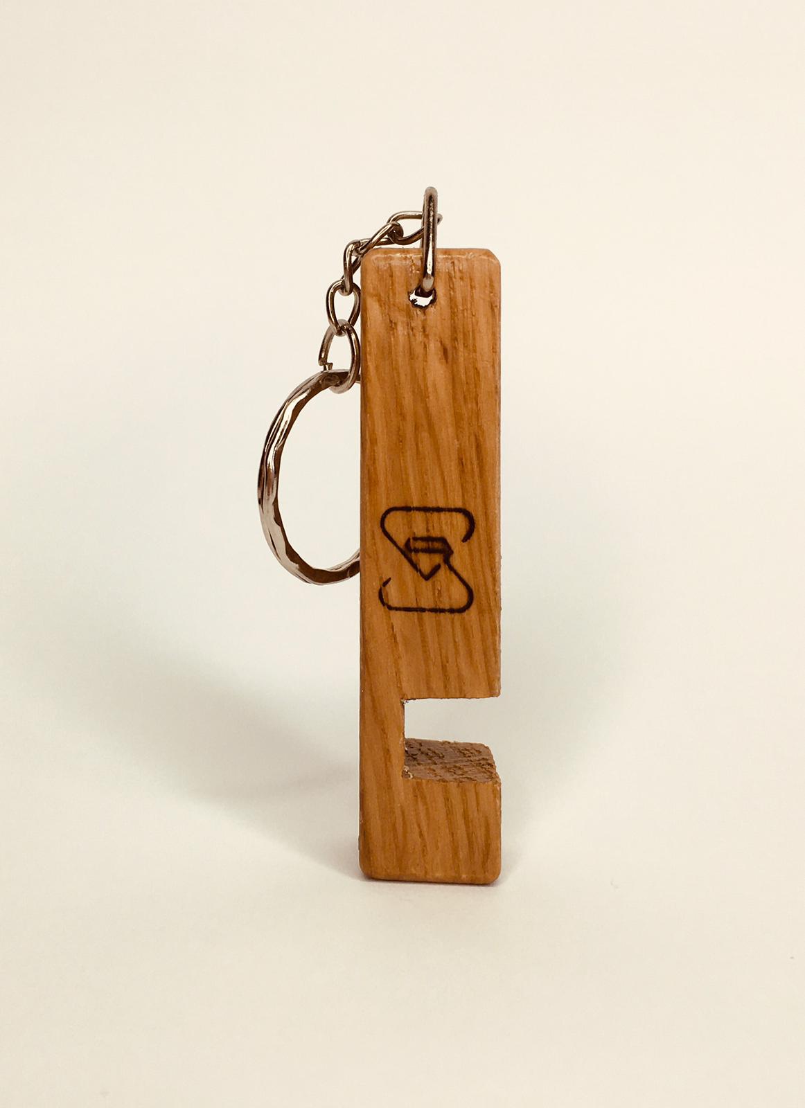 Oak Keyring Phone Stand and Holder, Key Chain Smartphone Holder, Wood Gift - SILVIONIX