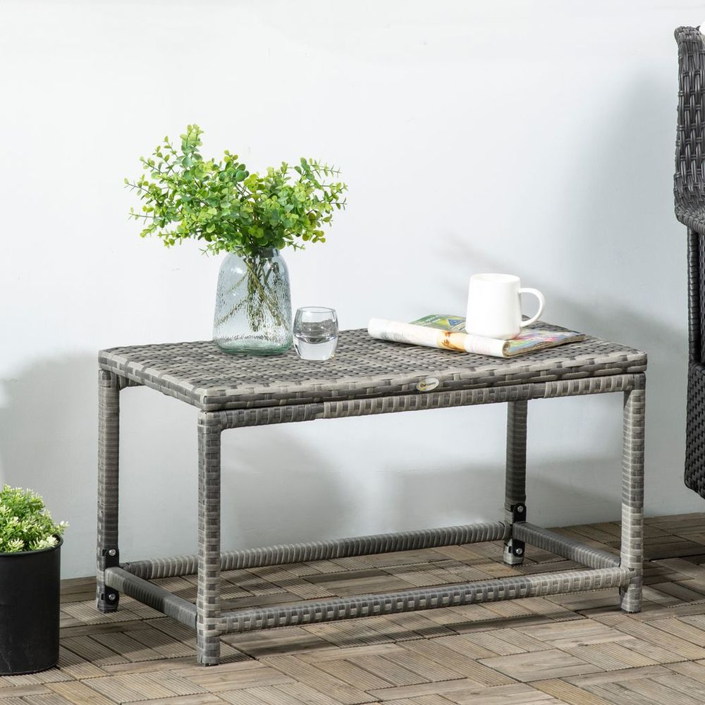 Outdoor Coffee Table w/ Plastic Board Under the Full Woven Table Top, Grey - SILVIONIX