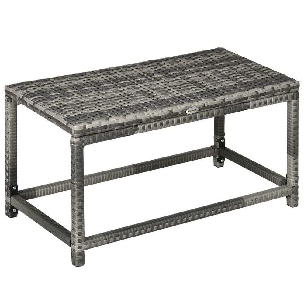 Outdoor Coffee Table w/ Plastic Board Under the Full Woven Table Top, Grey - SILVIONIX