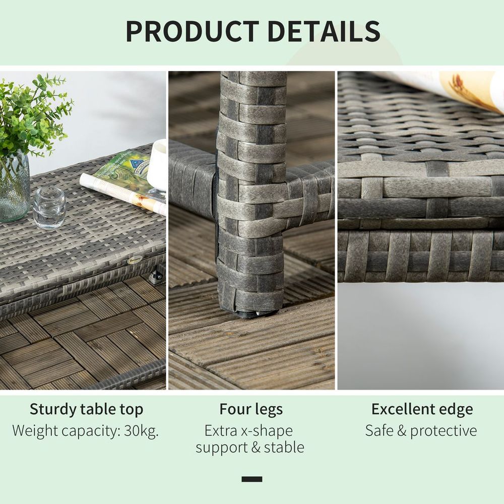 Outdoor Coffee Table w/ Plastic Board Under the Full Woven Table Top, Grey - SILVIONIX