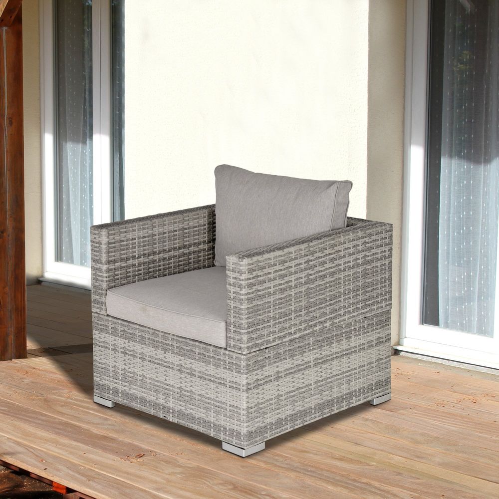 Outdoor Patio Furniture Single Rattan Sofa Chair Padded Cushion - SILVIONIX