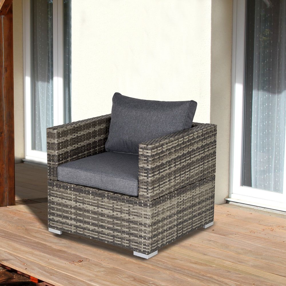 Outdoor Patio Furniture Single Rattan Sofa Chair Padded Cushion - SILVIONIX