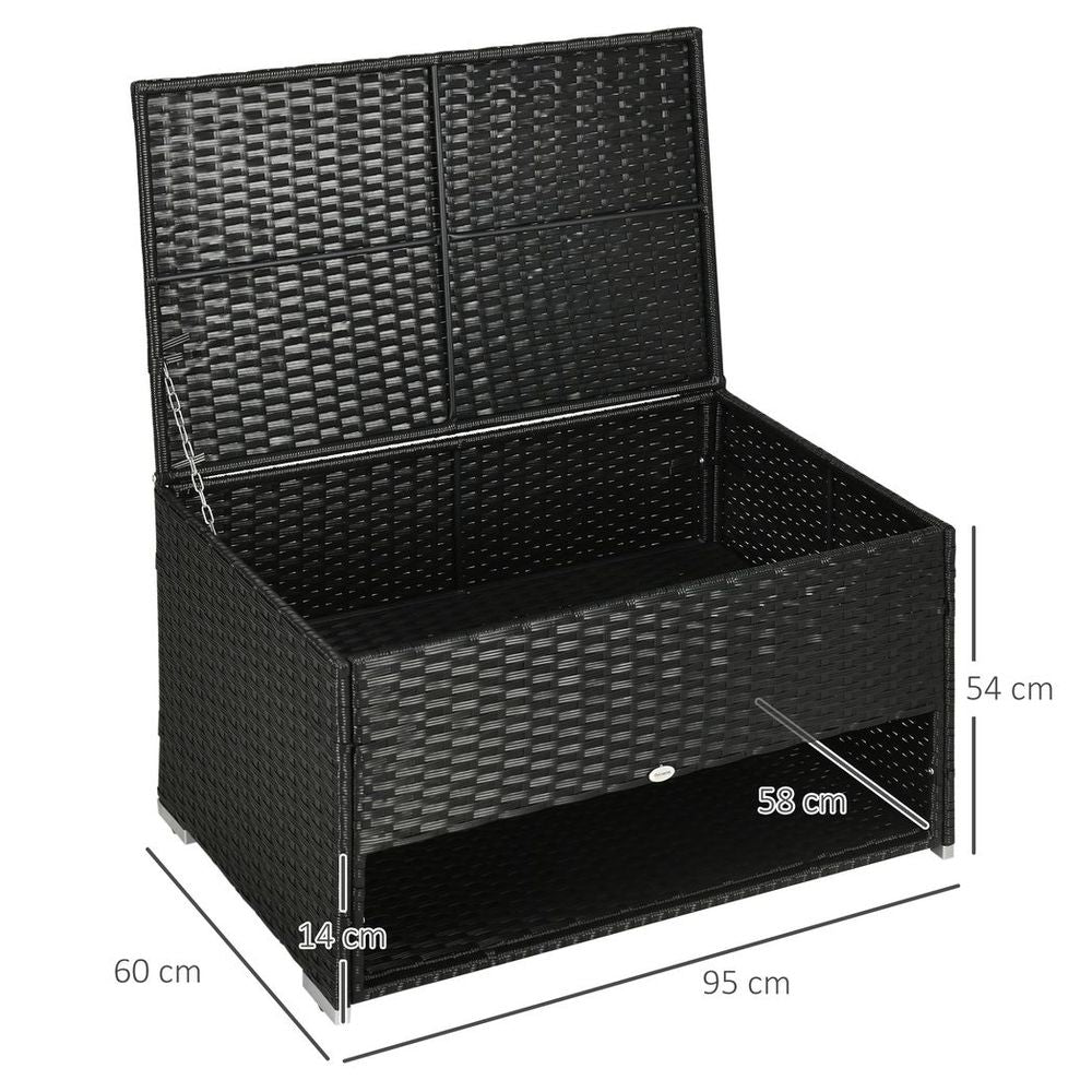 Outdoor Rattan Garden Storage Box, PE Wicker Deck Doxes w/ Shoe Layer - SILVIONIX