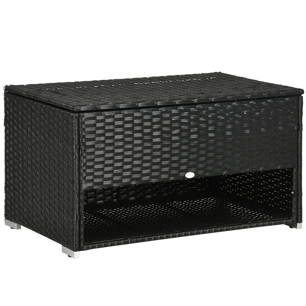 Outdoor Rattan Garden Storage Box, PE Wicker Deck Doxes w/ Shoe Layer - SILVIONIX