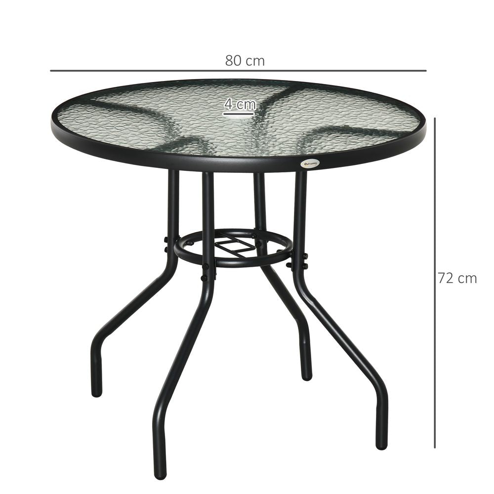 Outdoor Round Dining Table Tempered Glass Top Steel w/ Parasol Hole 80cm - SILVIONIX