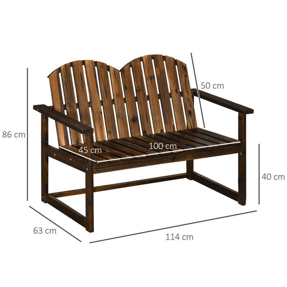 Outdoor Wooden Bench for Two People, Patio Loveseat Chair with Slatted Backrest - SILVIONIX