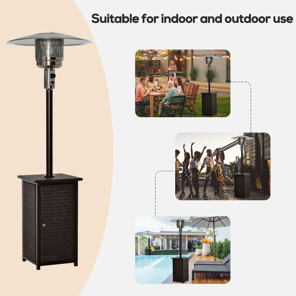 Outsunny 12KW Gas Patio Heater Terrace Standing Wicker Rattan Heater w/ Tabletop - SILVIONIX