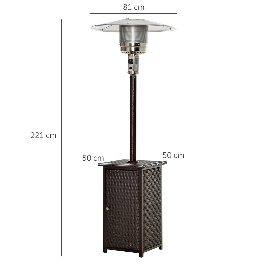 Outsunny 12KW Gas Patio Heater Terrace Standing Wicker Rattan Heater w/ Tabletop - SILVIONIX