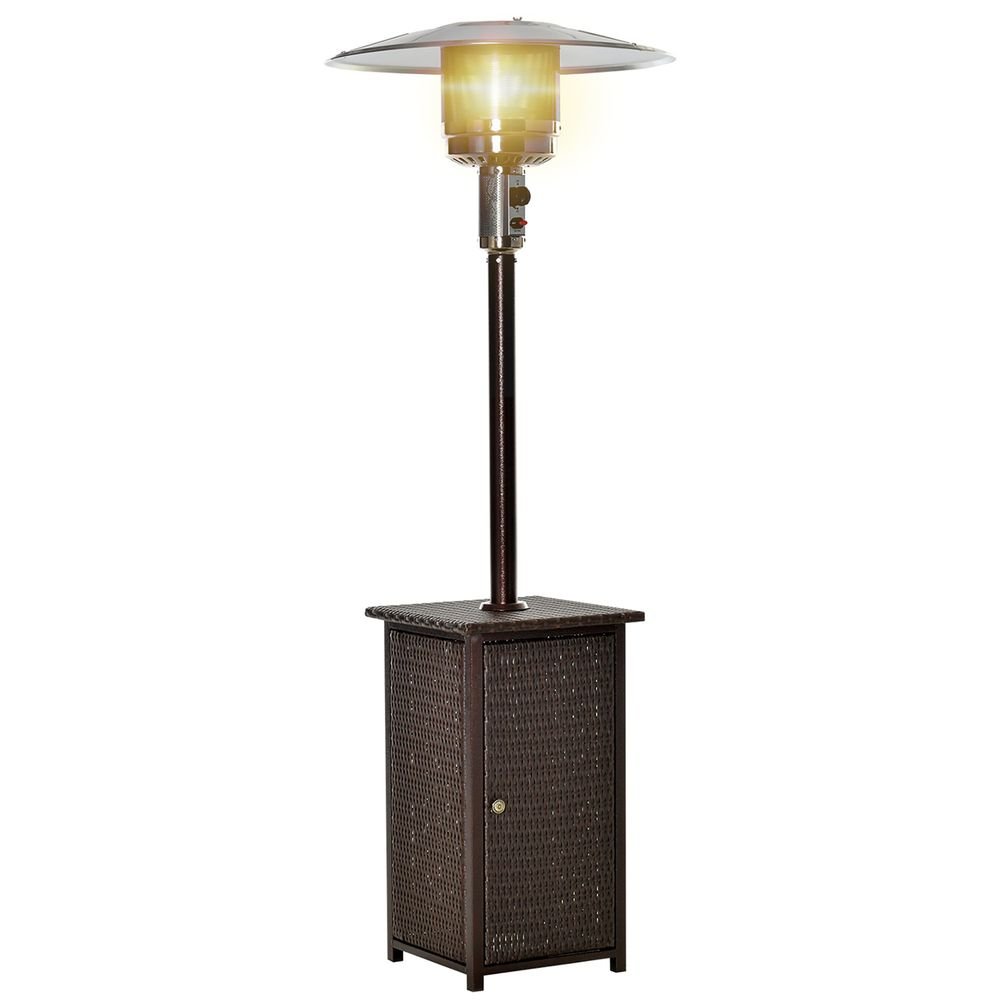 Outsunny 12KW Gas Patio Heater Terrace Standing Wicker Rattan Heater w/ Tabletop - SILVIONIX