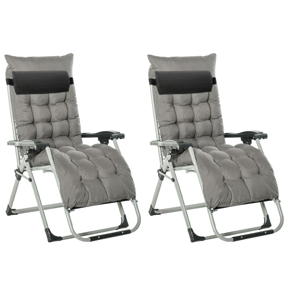 Outsunny 2 PCS Reclining Zero Gravity Chair Folding Lounger Cushion Dark Grey - SILVIONIX