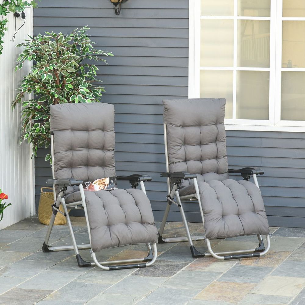 Outsunny 2 PCS Reclining Zero Gravity Chair Folding Lounger Cushion Dark Grey - SILVIONIX