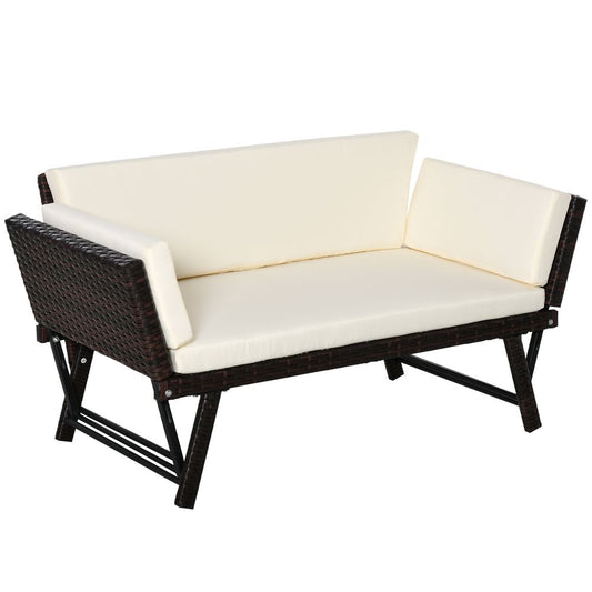 Outsunny 2 - Seater 2 - in - 1 Rattan Convertible Sofa Daybed Brown - SILVIONIX