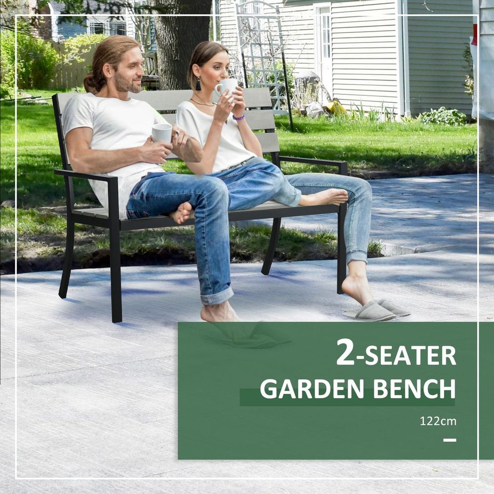 Outsunny 2 Seater Garden Bench with Steel Frame Garden Loveseat 122x65x92cm Grey - SILVIONIX