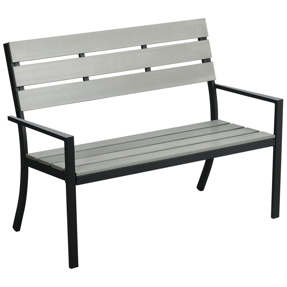 Outsunny 2 Seater Garden Bench with Steel Frame Garden Loveseat 122x65x92cm Grey - SILVIONIX